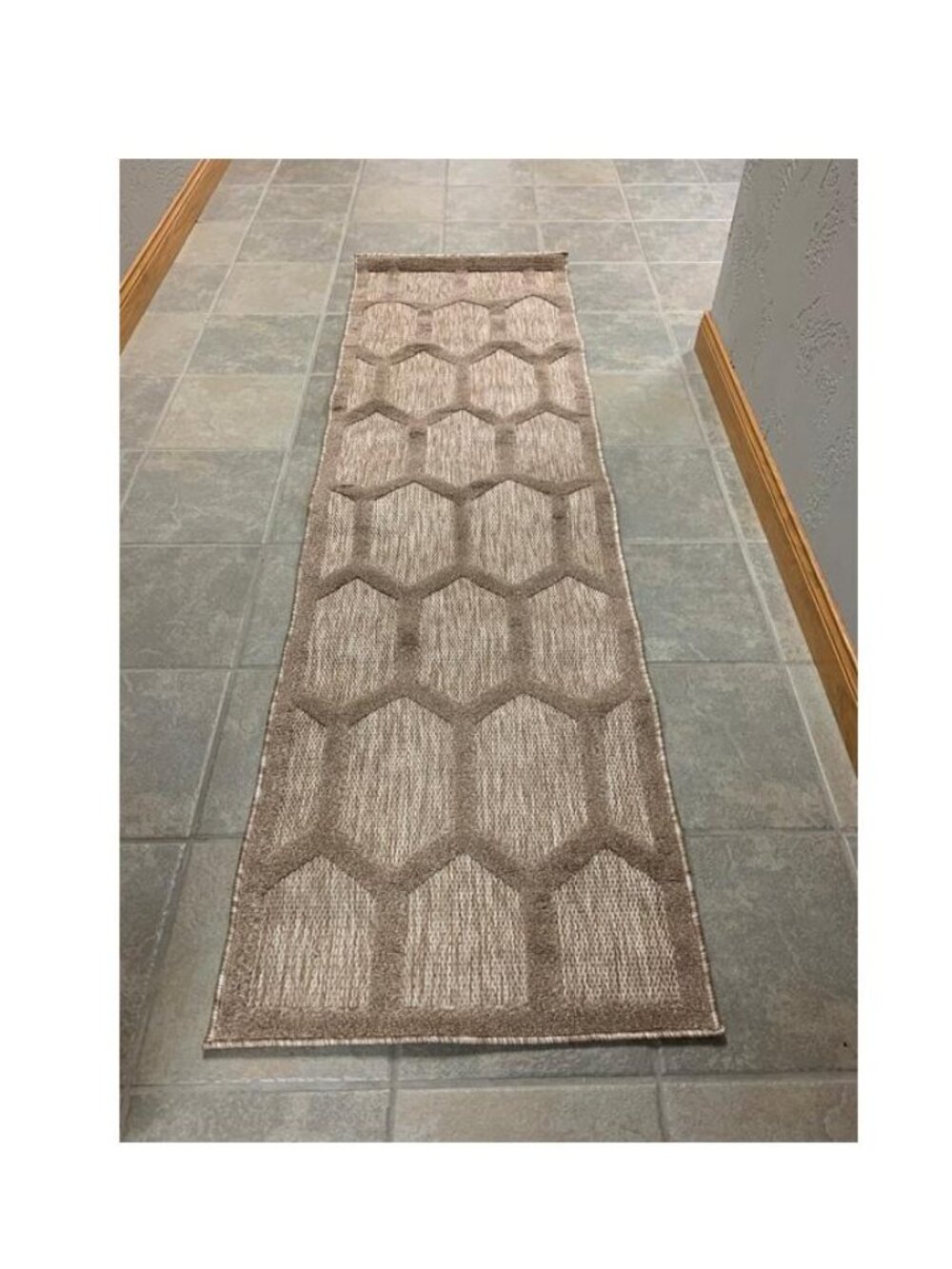 Nourison Honeycomb Simplicity Runner Rug 2' x 7' Beige Tan Cream